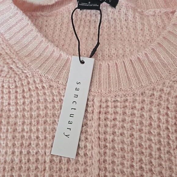 NWT Sanctuary Waffle Knit Sweater Blush Pink Sorry Not Sorry Crewneck S - Picture 10 of 10